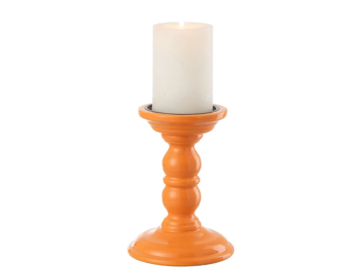 Bougeoir Haltère en Bois "Waldo" 17cm Orange