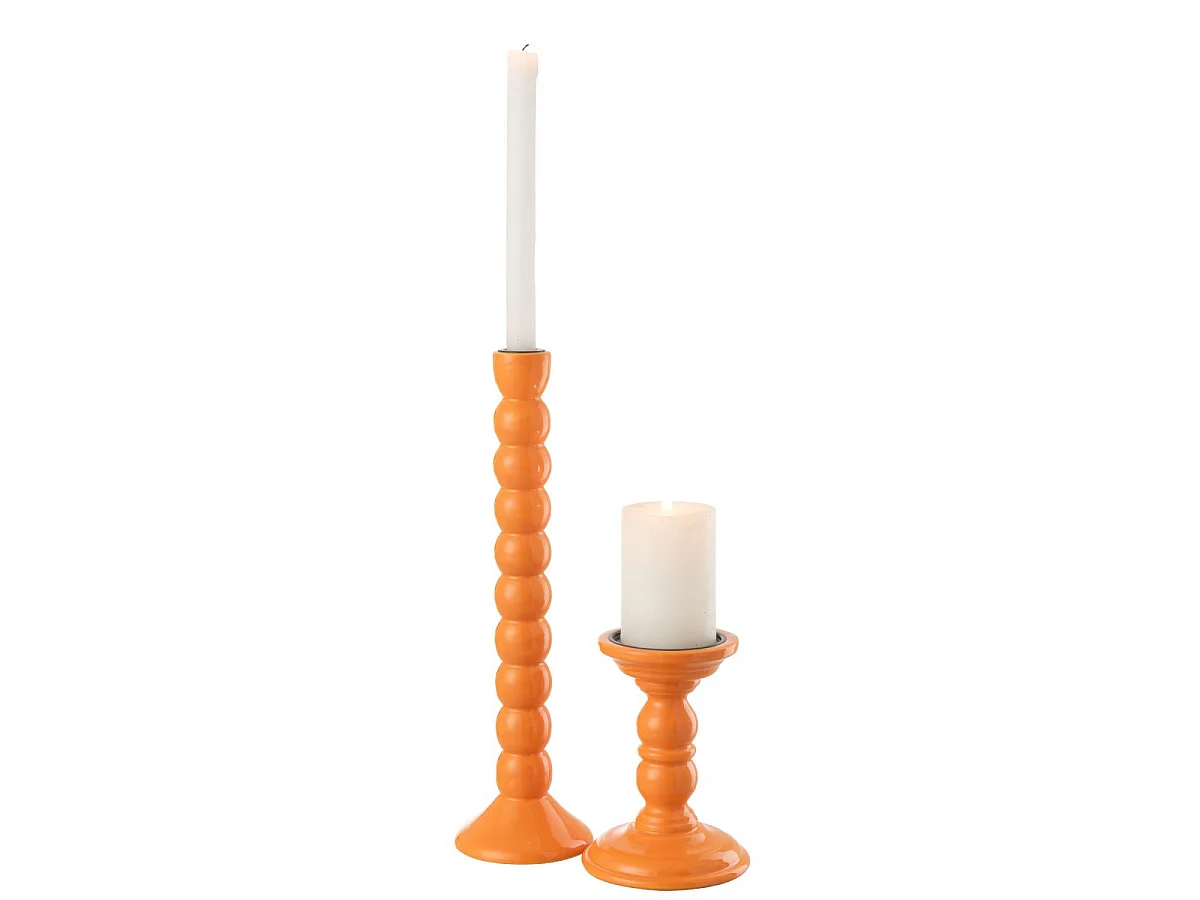Bougeoir Haltère en Bois "Waldo" 17cm Orange