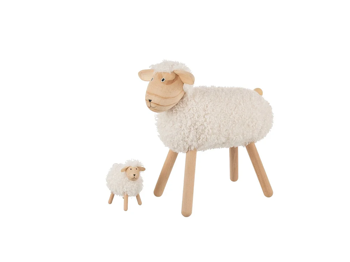 Statuette Mouton en Bois "Chalet" 45cm Blanc Cassé