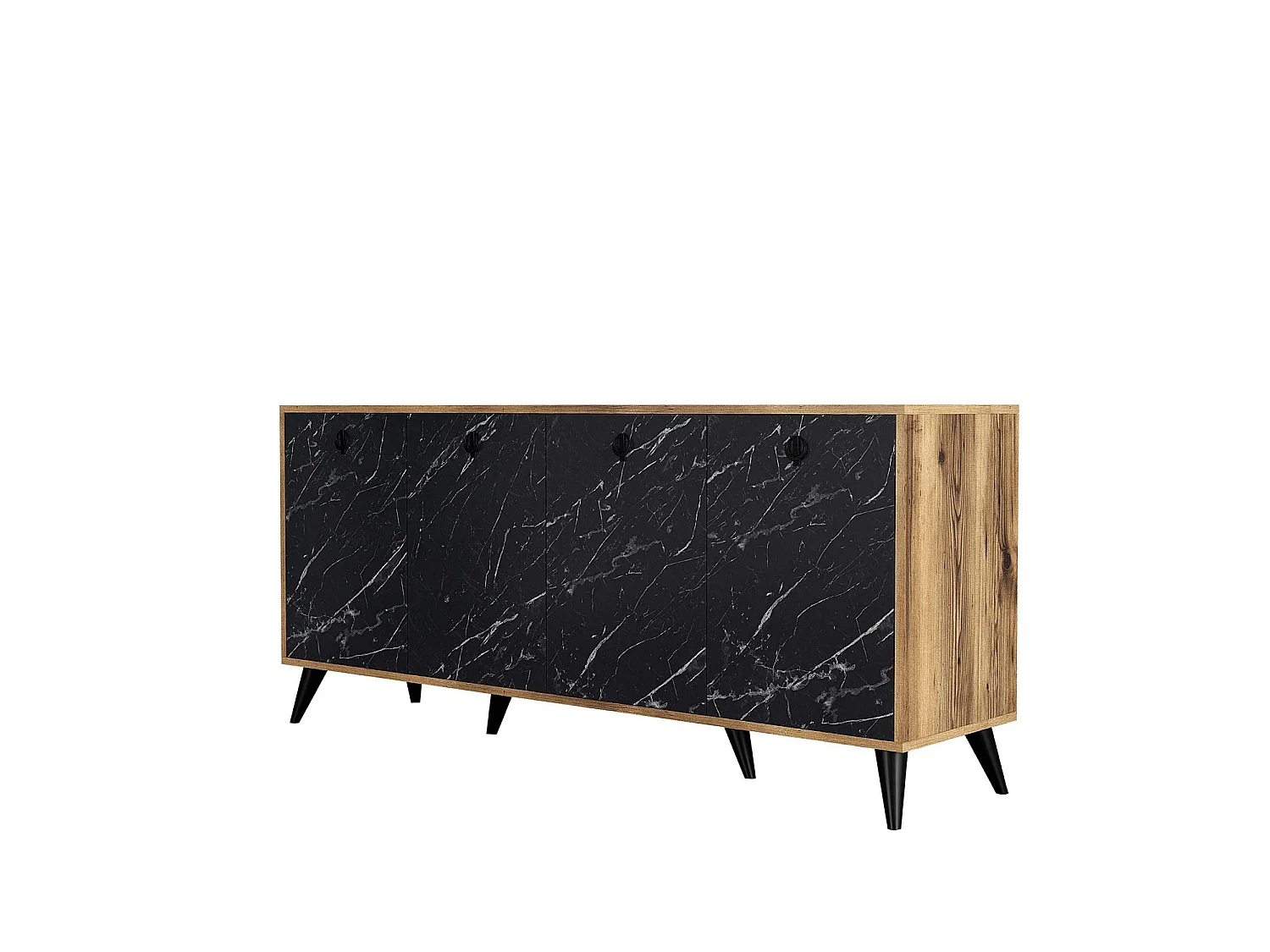 "Elite" Träsideskåp - Svart Marmoreffekt - 180 x 45 x 80 cm - 4 Dörrar