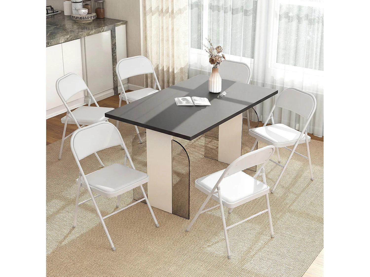 Lot de 6 chaises pliantes assise dossier rembourrés acier synthétique blanc