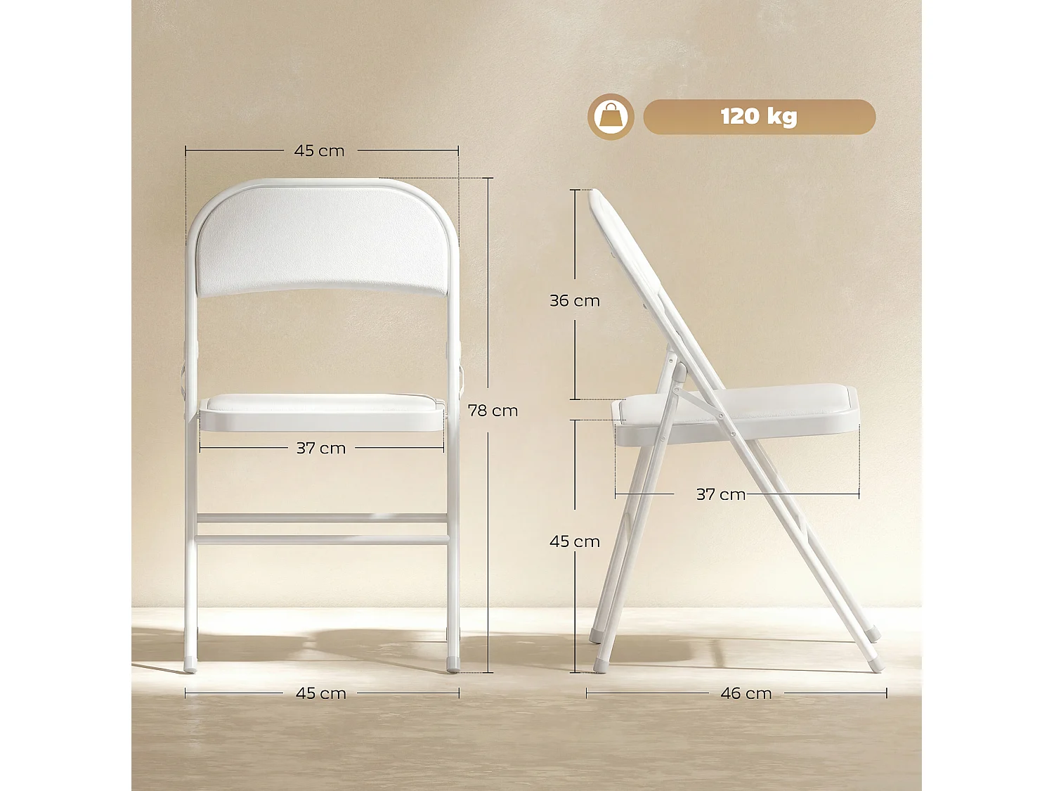 Lot de 6 chaises pliantes assise dossier rembourrés acier synthétique blanc