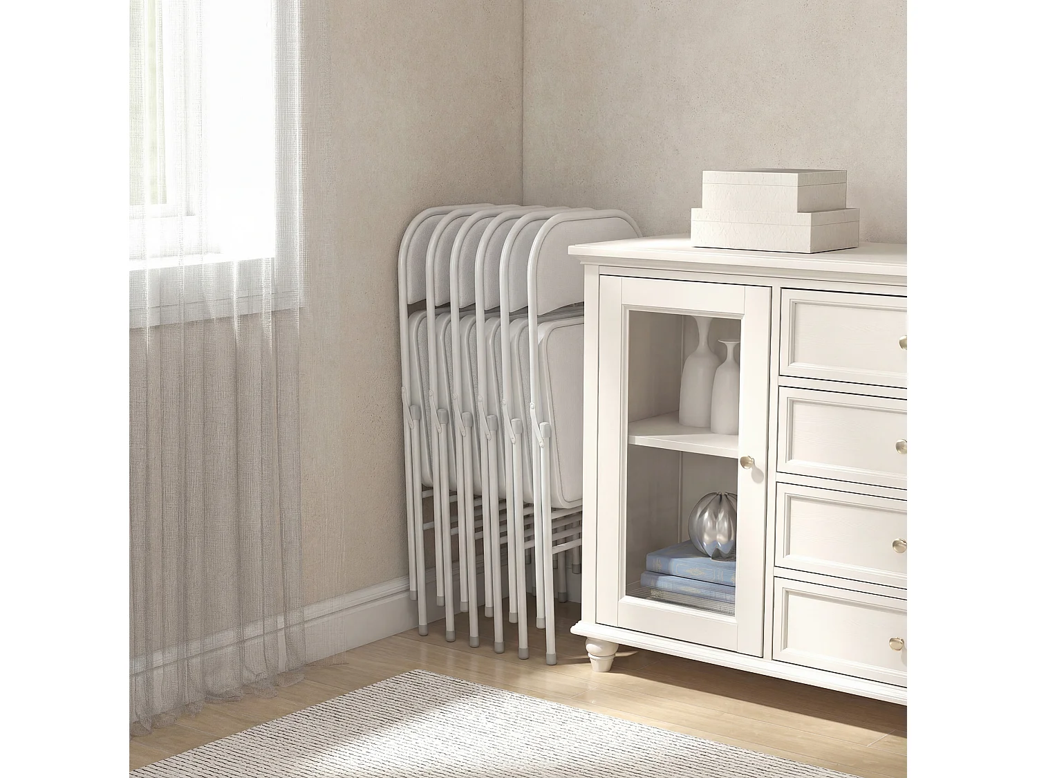 Lot de 6 chaises pliantes assise dossier rembourrés acier synthétique blanc