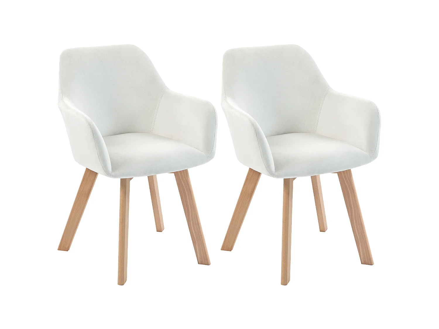 Chaises de visiteur design scandinave - lot de 2 chaises - pieds bois hévéa - assise dossier accoudoirs velours crème