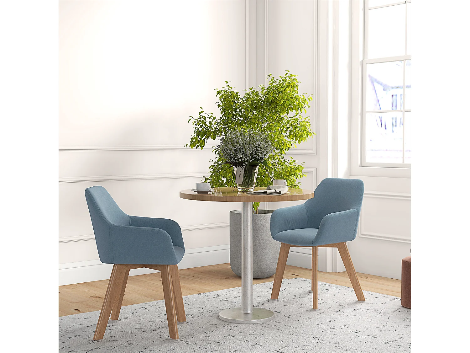Chaises de visiteur design scandinave - lot de 2 chaises - pieds bois hévéa - assise dossier accoudoirs velours bleu