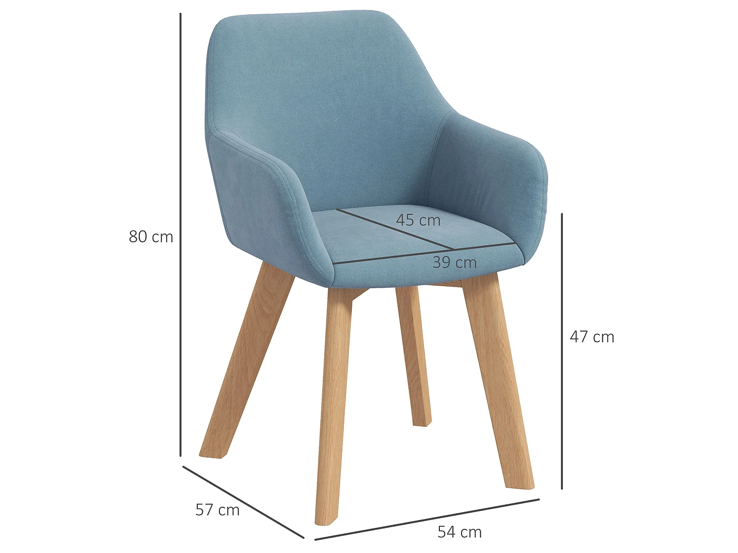 Chaises de visiteur design scandinave - lot de 2 chaises - pieds bois hévéa - assise dossier accoudoirs velours bleu