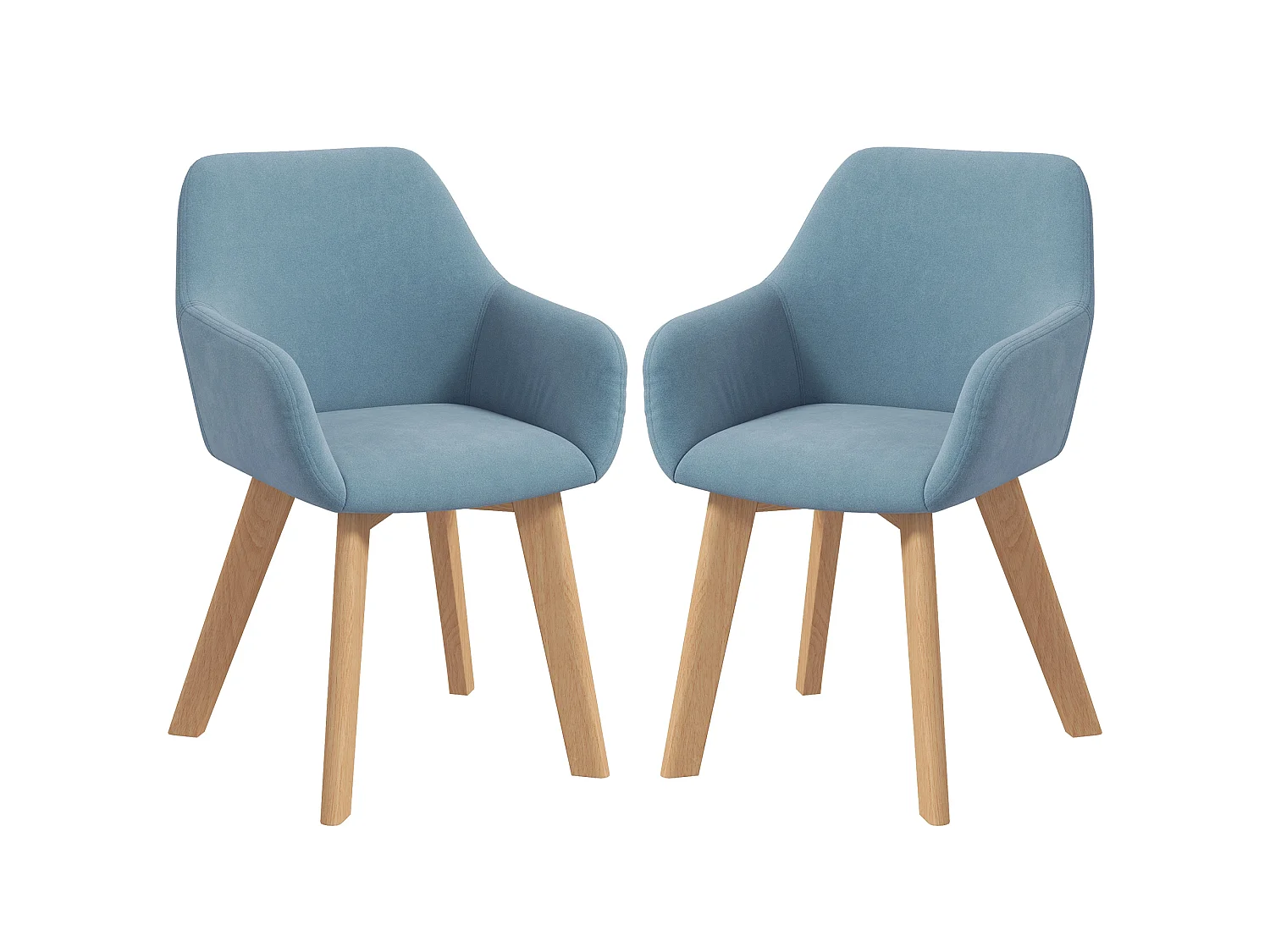 Chaises de visiteur design scandinave - lot de 2 chaises - pieds bois hévéa - assise dossier accoudoirs velours bleu