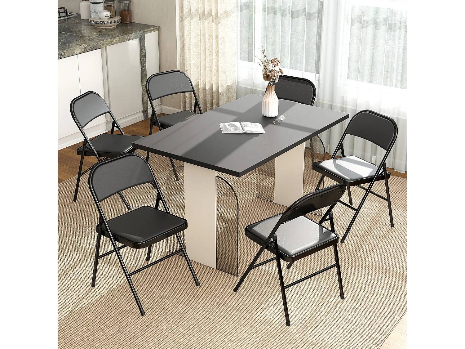 Lot de 6 chaises pliantes assise dossier rembourrés acier synthétique noir