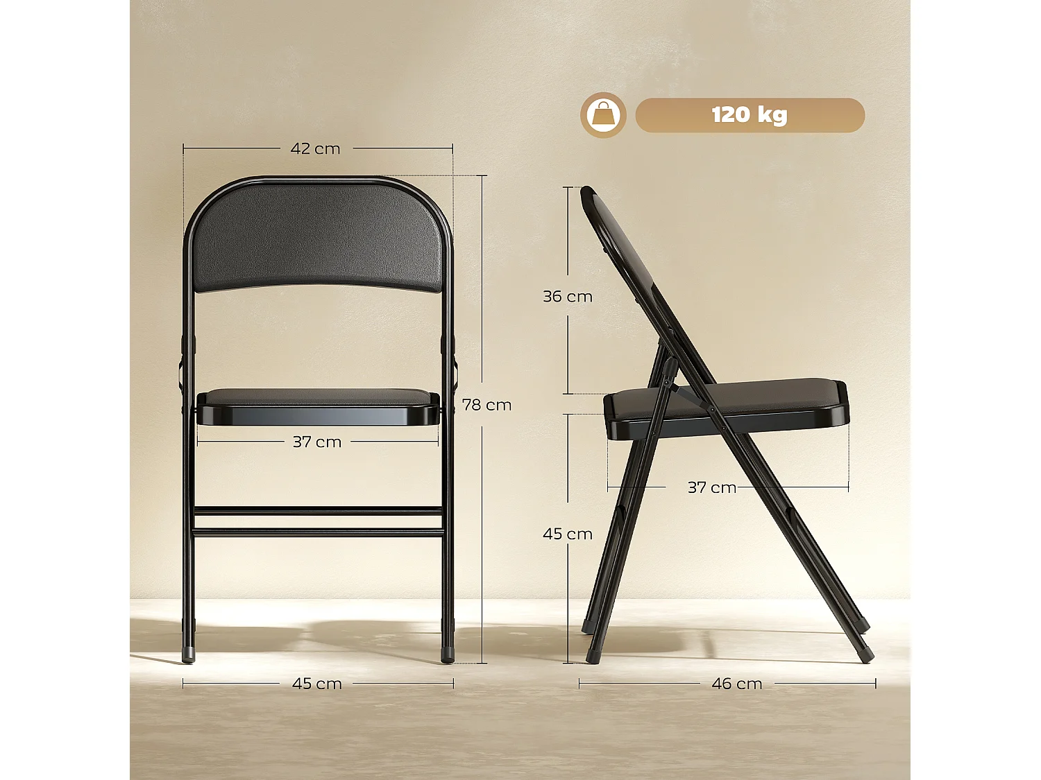 Lot de 6 chaises pliantes assise dossier rembourrés acier synthétique noir