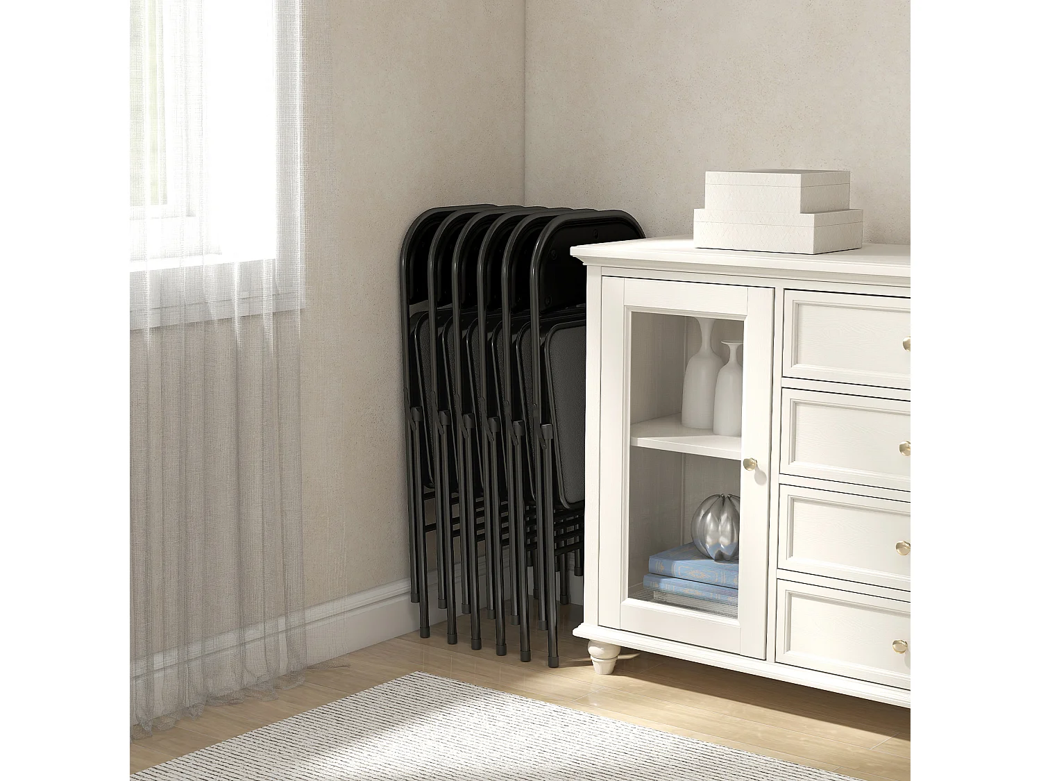 Lot de 6 chaises pliantes assise dossier rembourrés acier synthétique noir