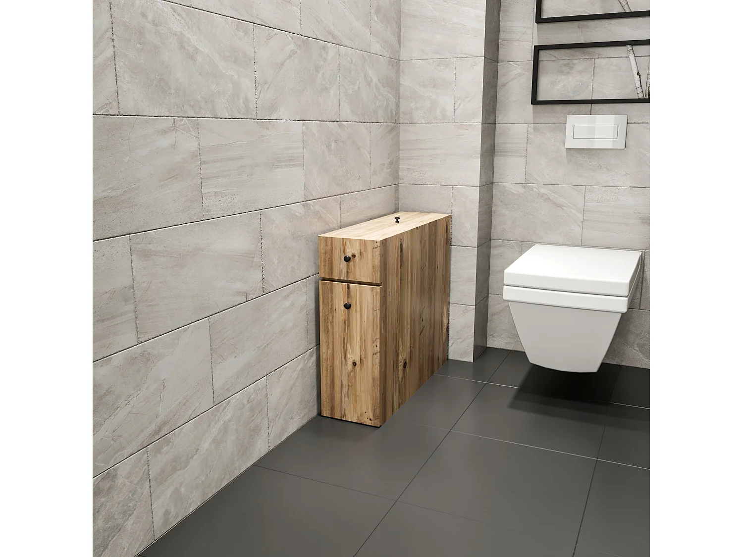 Meuble de Salle de Bain Moderne en Bois Marron "Calencia" - Style Rustique - 20 x 60 x 55 cm
