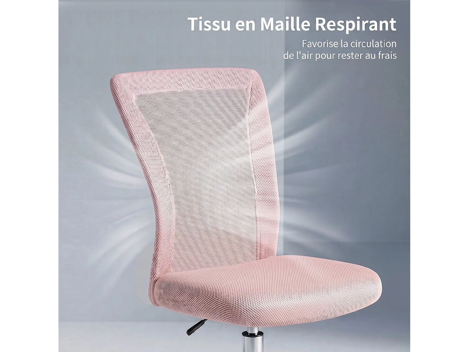 Chaise de bureau ergonomique hauteur réglable piètement chromé pivotant 360° revêtement rose
