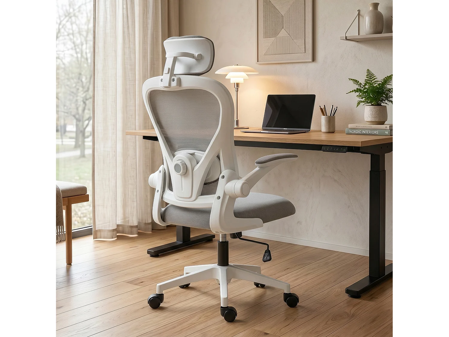 Chaise de bureau ergonomique inclinable réglable accoudoirs relevables maille résille gris