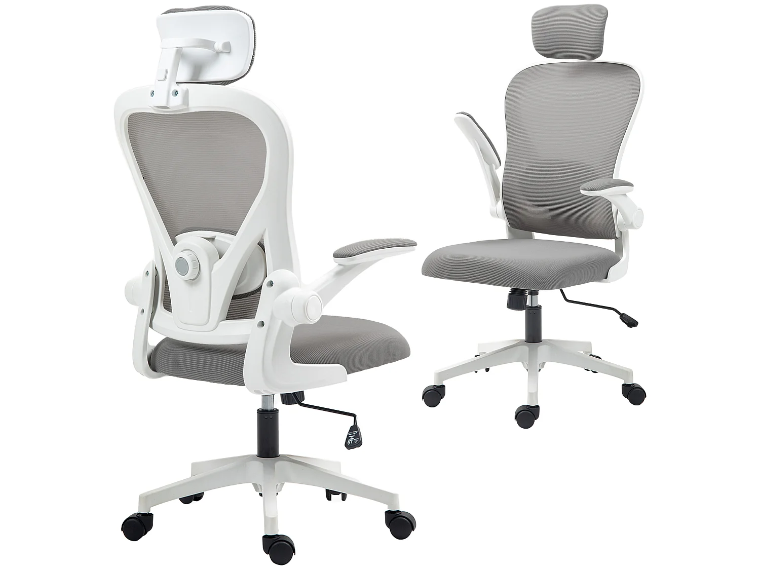 Chaise de bureau ergonomique inclinable réglable accoudoirs relevables maille résille gris