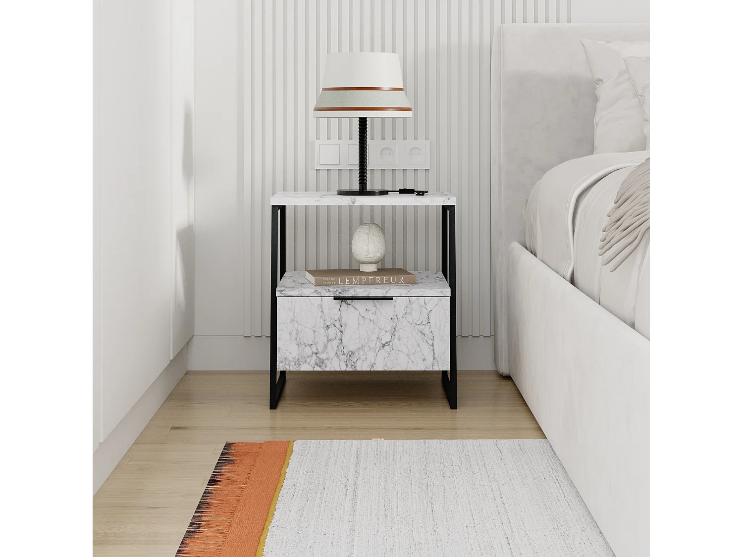 Pal" houten nachtkastje 45 x 40 x 50 cm - Carrara marmer