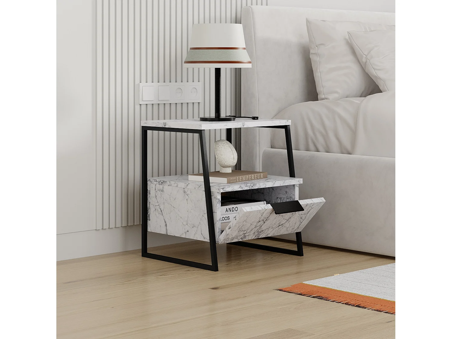 Pal" houten nachtkastje 45 x 40 x 50 cm - Carrara marmer