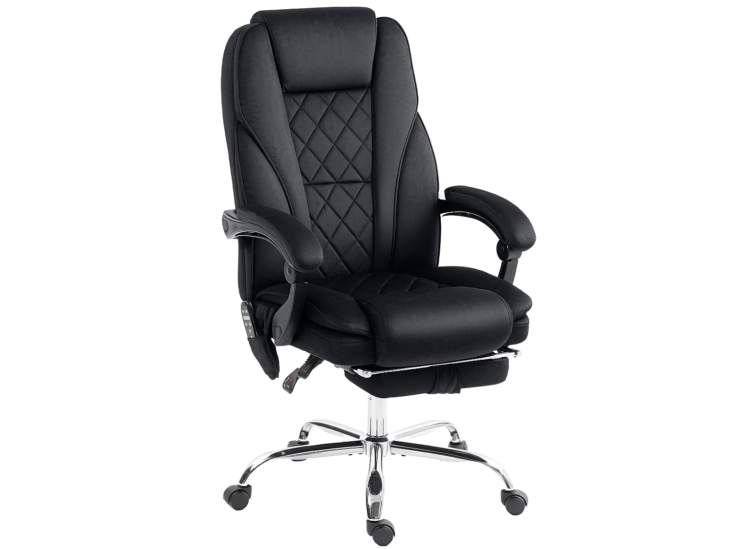 Fauteuil de bureau manager massant chauffant inclinable réglable télécommande repose-pieds rétractable velours noir