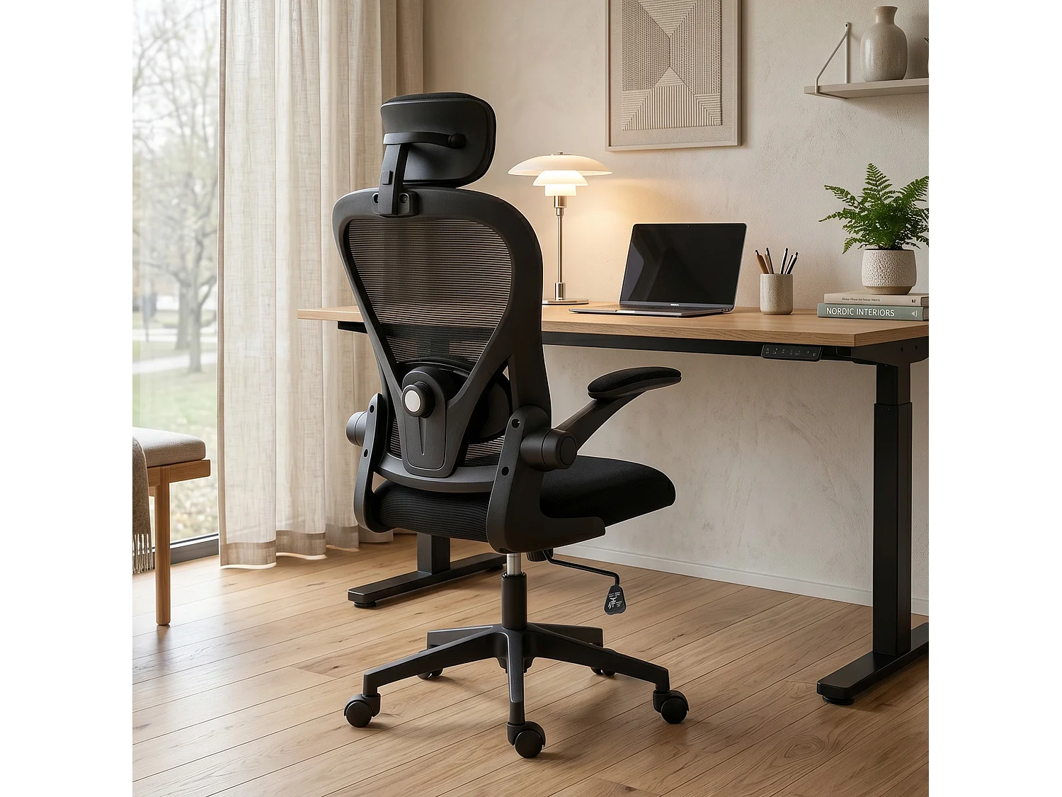 Chaise de bureau ergonomique inclinable réglable accoudoirs relevables maille résille noir