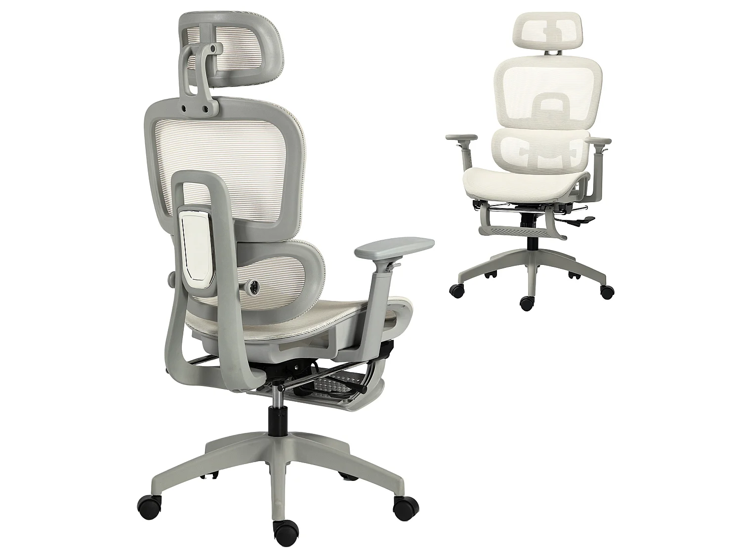 Fauteuil de bureau accoudoirs 3D dossier inclinable tissu maille écru