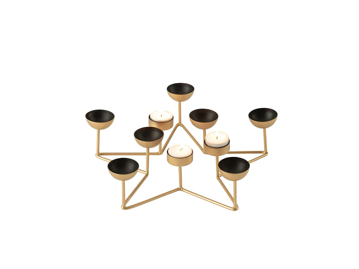 Bougeoir Design en Métal "Étoile" 35cm Noir & Or