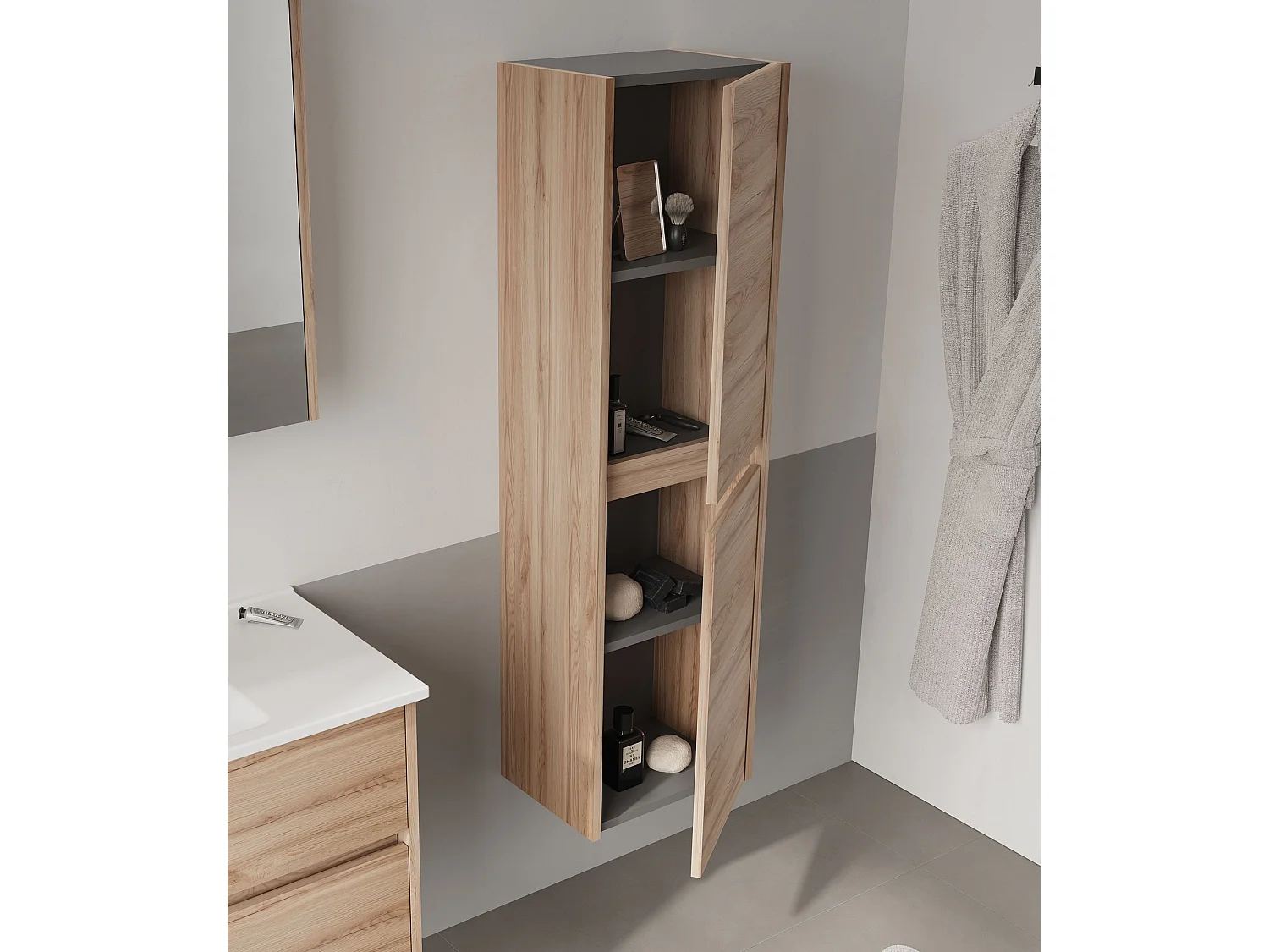 Armoire de Salle de Bain "Side 40" - 40 x 27 x 138 cm - Oak