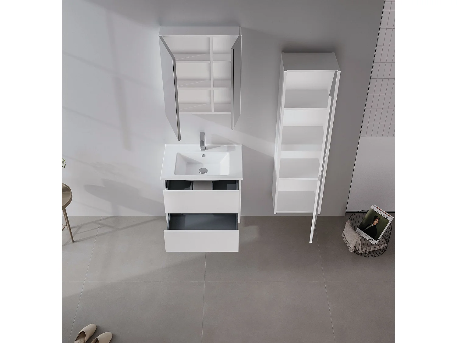 Armoire de Salle de Bain "Side 40" - 40 x 27 x 138 cm - Matte White