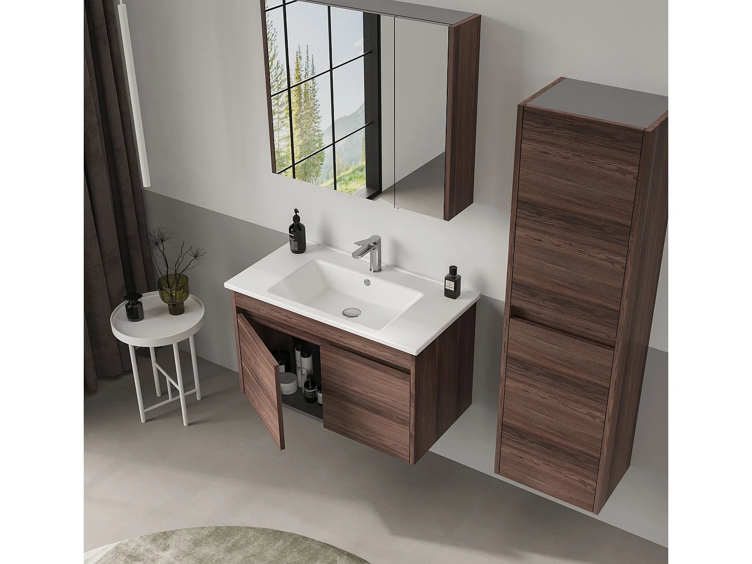 Armoire de Salle de Bain "Side 40" - 40 x 27 x 138 cm - Dark Walnut