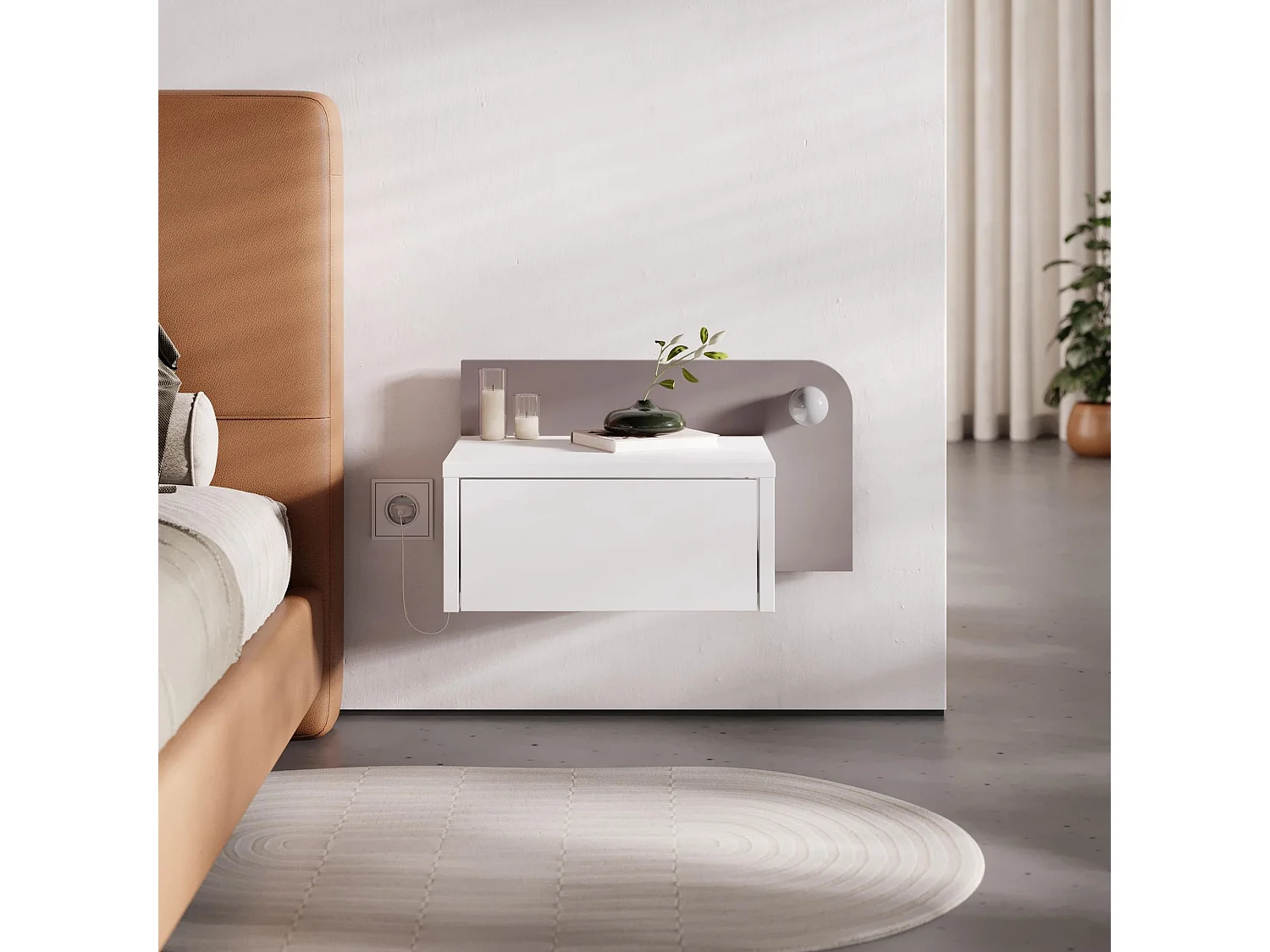 Table de chevet avec ampoule en bois "Dotta" - 52 x 30 x 28 cm - Blanc