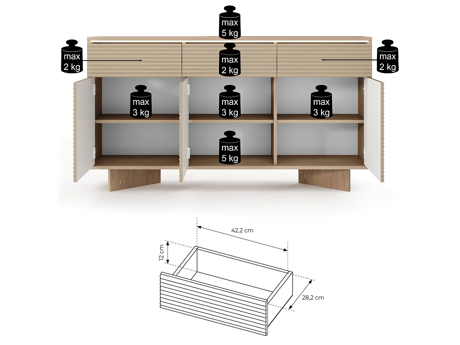Commode - 153 cm - Chêne - Semi