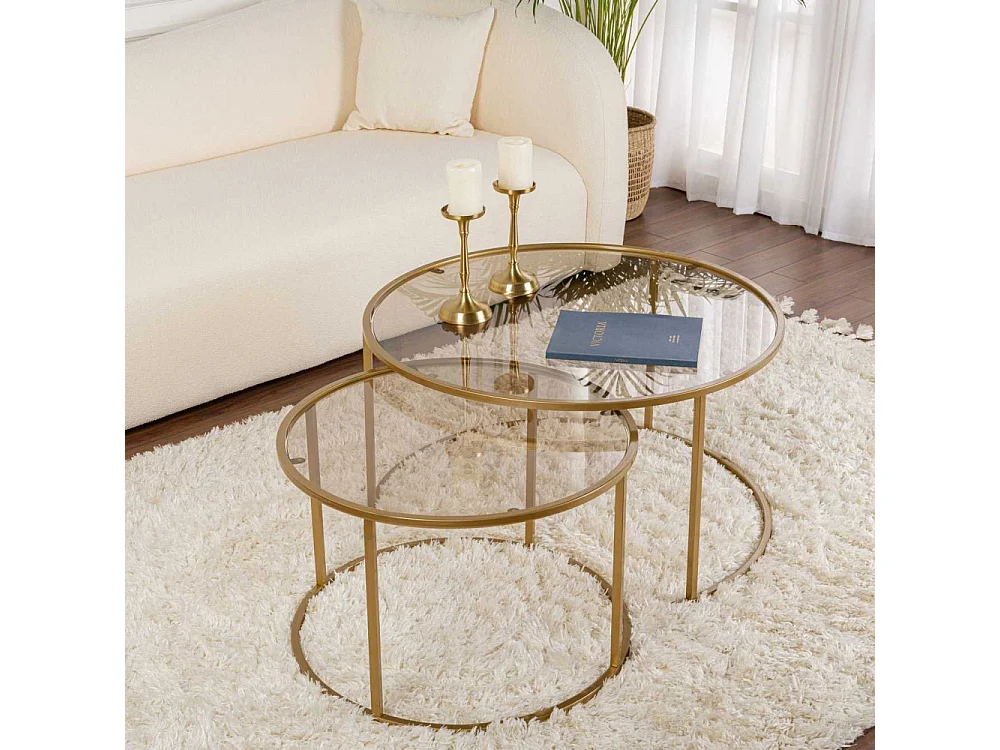 Couchtisch aus getempertem Glas und Metall Aurum Fumé 80