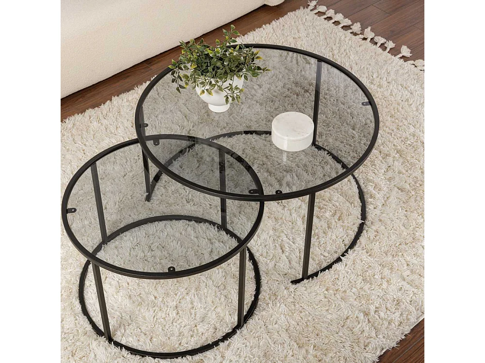 Couchtisch aus getempertem Glas und Metall Aurum Fumé 80
