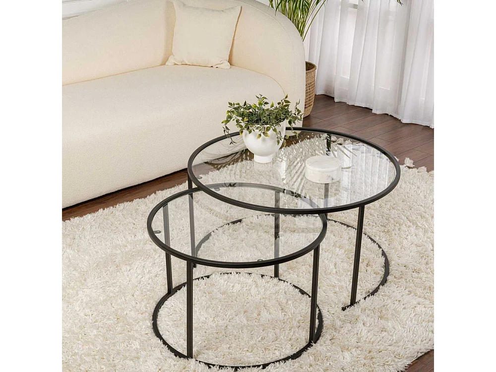 Set Couchtische aus schwarzem gehärtetem Glas Aurum Transparent 80