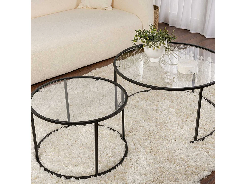 Set Couchtische aus schwarzem gehärtetem Glas Aurum Transparent 80