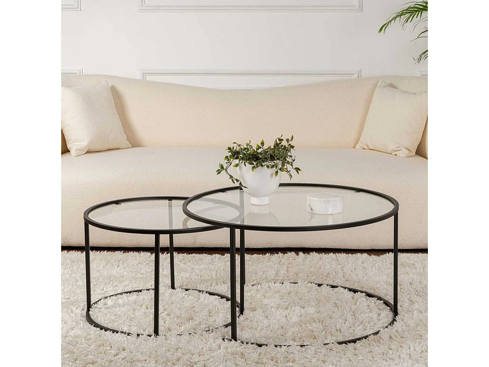 Set Couchtische aus schwarzem gehärtetem Glas Aurum Transparent 80