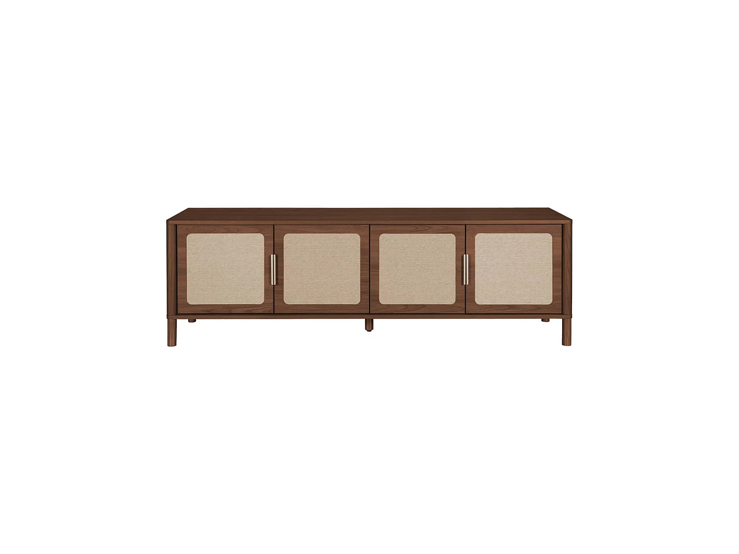 Mueble de tv vintage con decoración de madera y rejilla, 4 puertas,