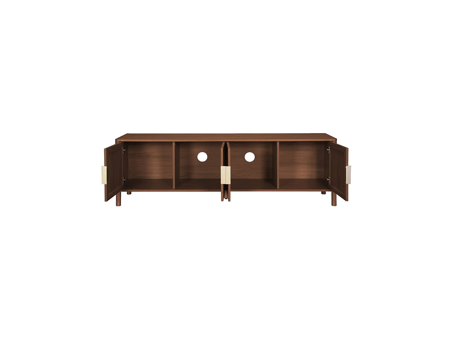 Mueble de tv vintage con decoración de madera y rejilla, 4 puertas,