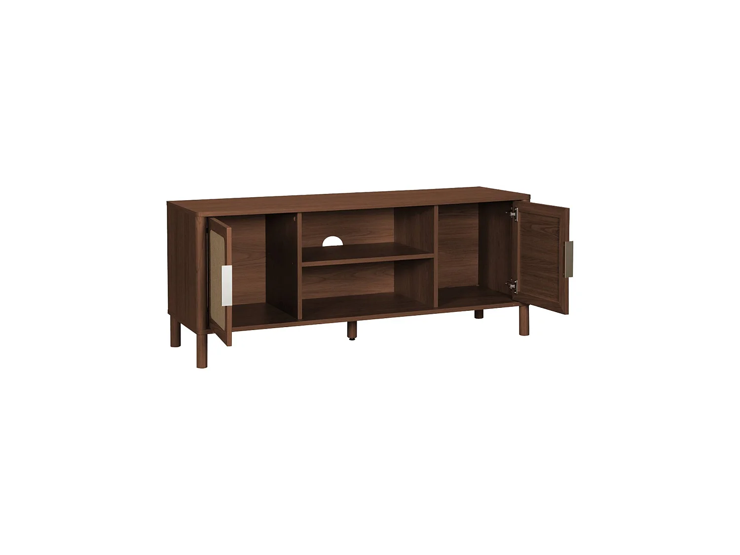 Meuble TV vintage décor bois et cannage 2 portes 120cm noyer - Etta