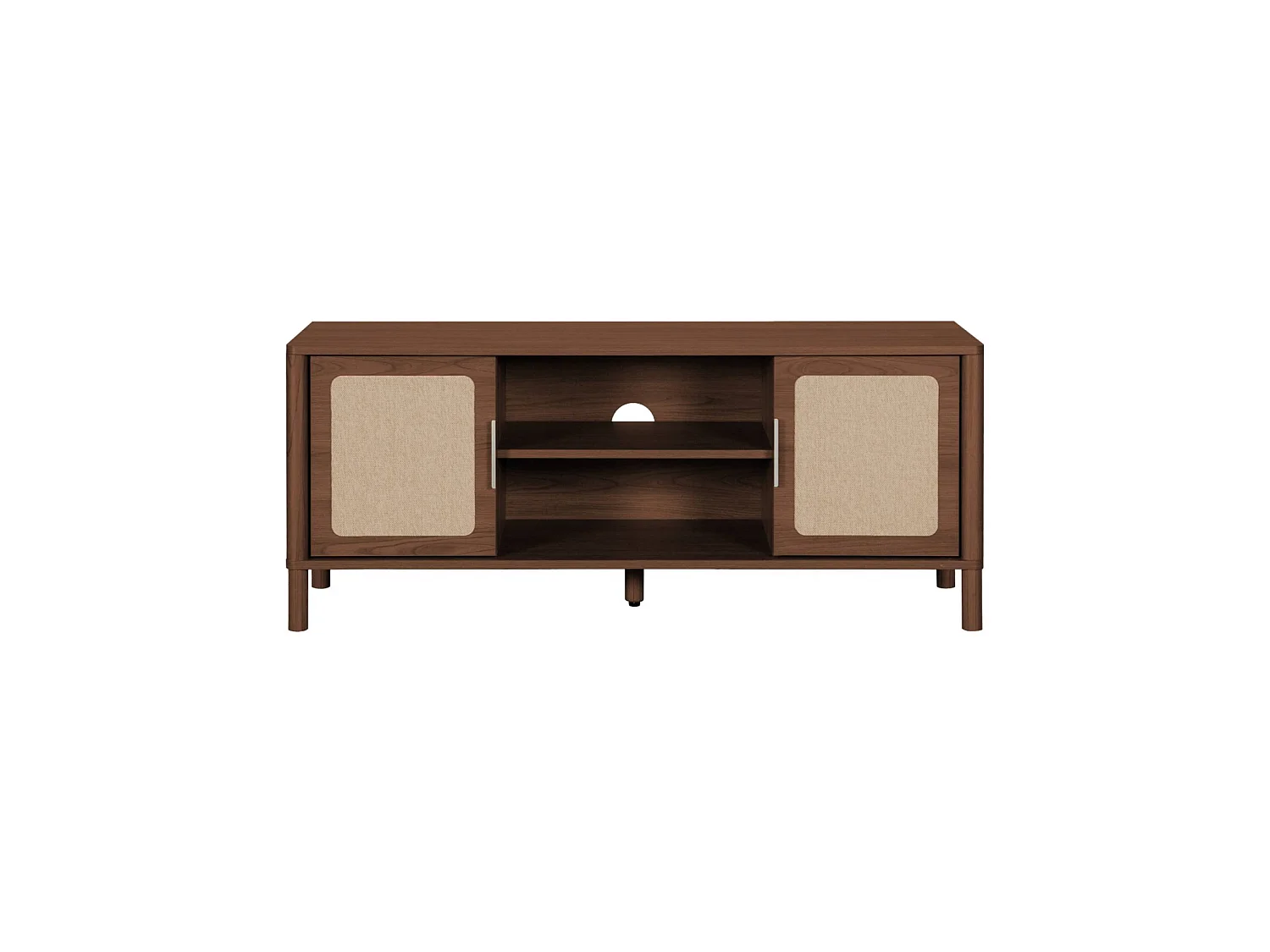 Meuble TV vintage décor bois et cannage 2 portes 120cm noyer - Etta