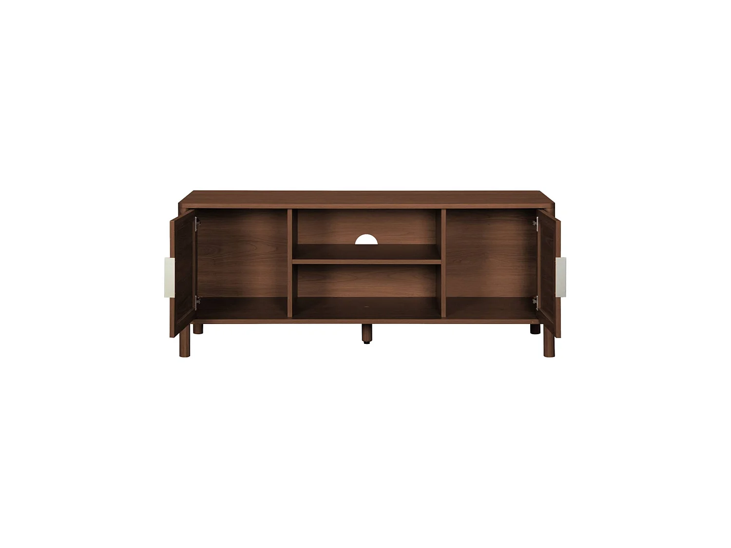 Meuble TV vintage décor bois et cannage 2 portes 120cm noyer - Etta