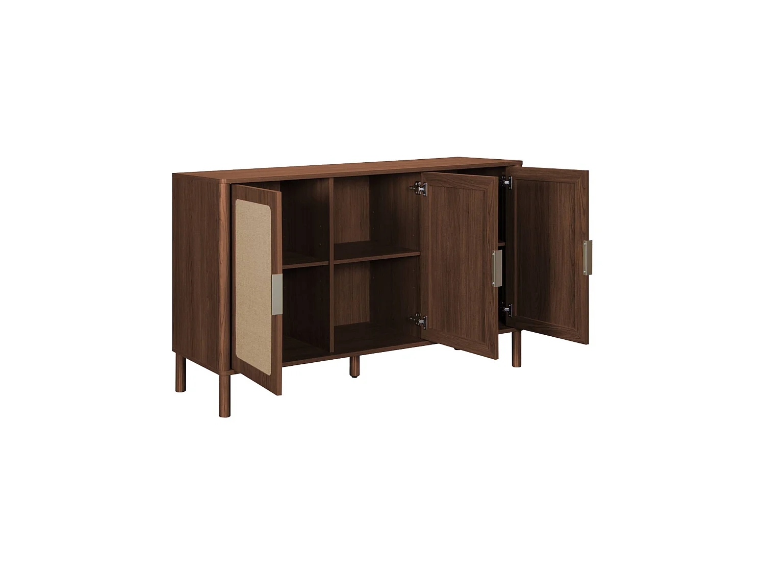 Buffet vintage décor bois et cannage 3 portes 120cm noyer - Etta