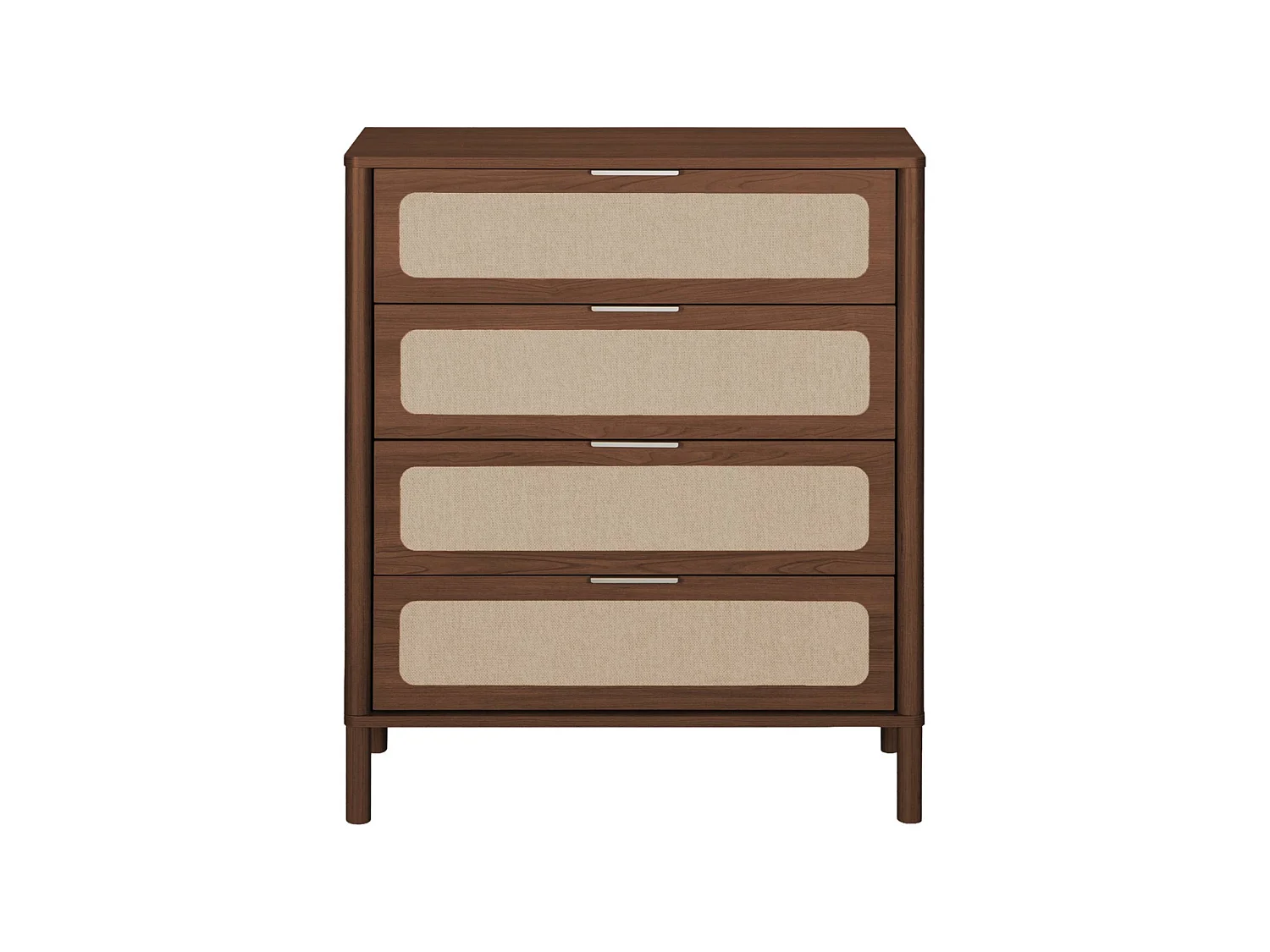 Commode vintage décor bois et cannage 4 tiroirs noyer - Etta
