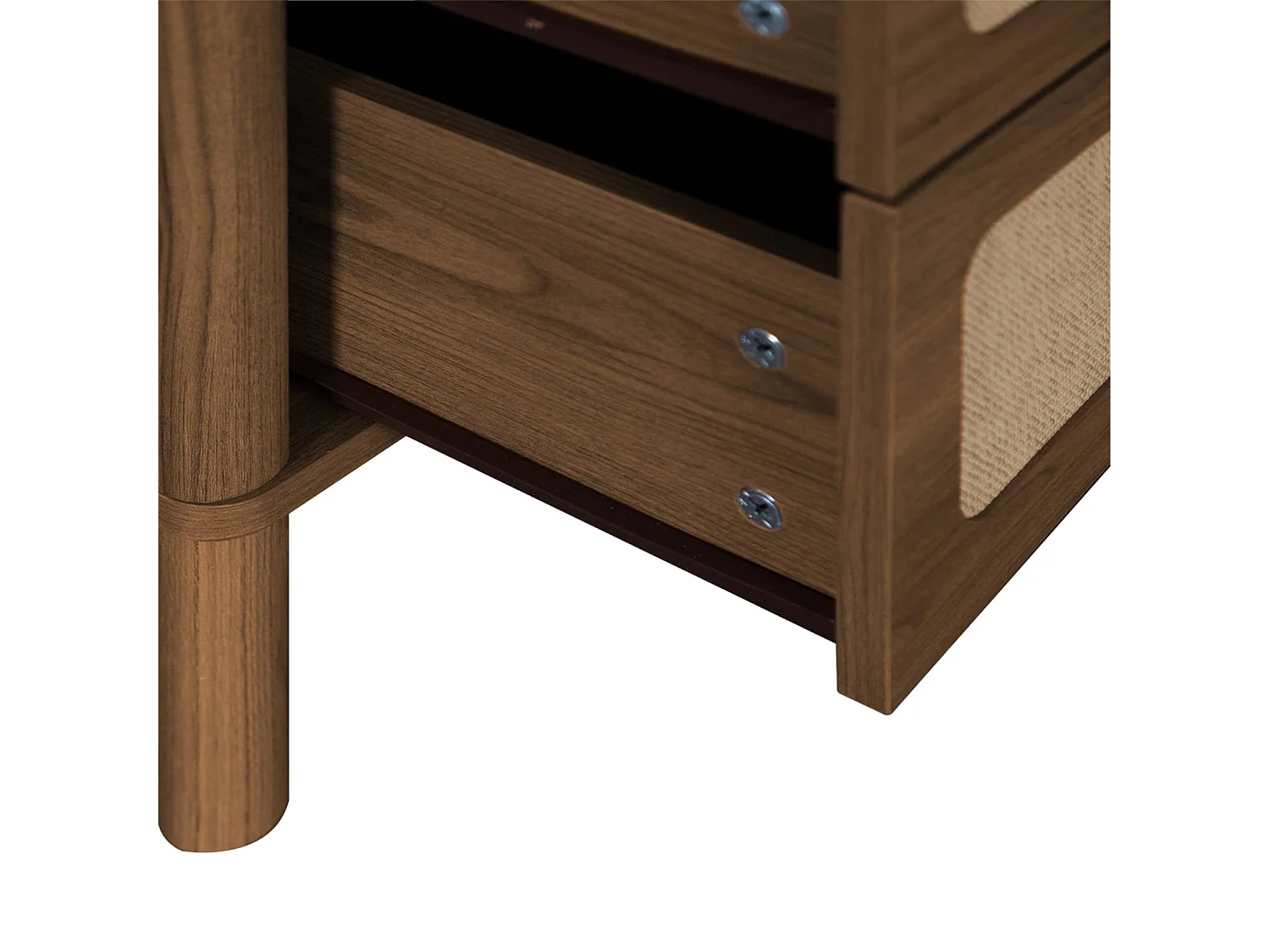 Commode vintage décor bois et cannage 4 tiroirs noyer - Etta