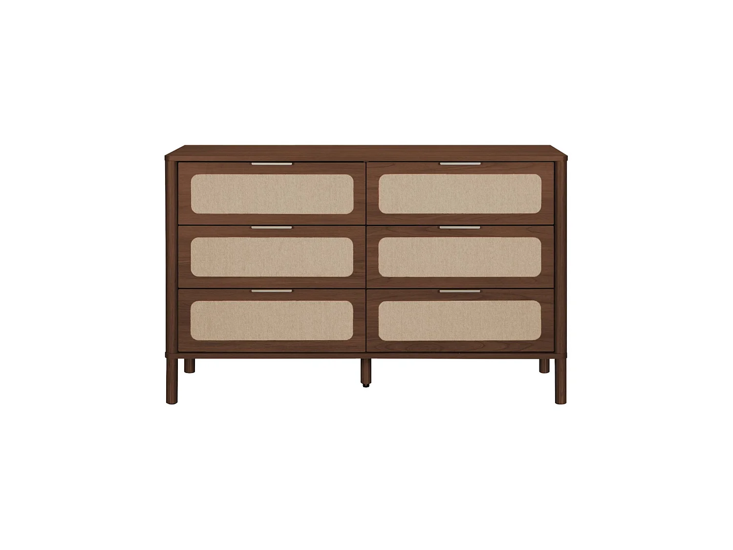 Commode vintage décor bois et cannage 6 tiroirs noyer - Etta