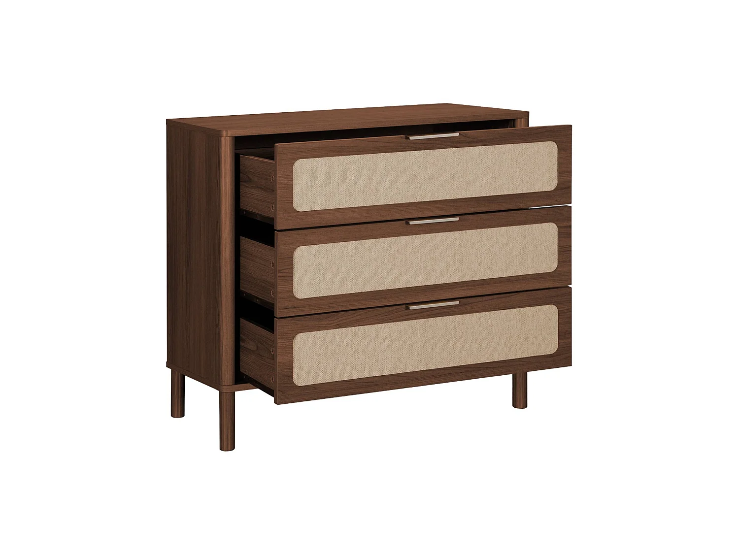 Commode vintage décor bois et cannage 3 tiroirs noyer - Etta