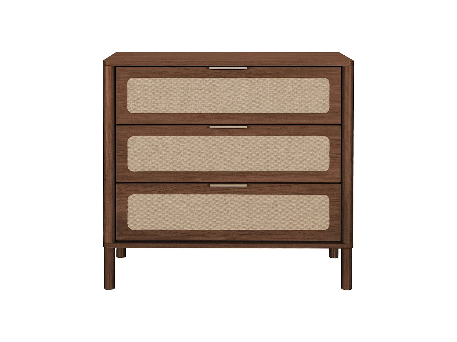 Commode vintage décor bois et cannage 3 tiroirs noyer - Etta