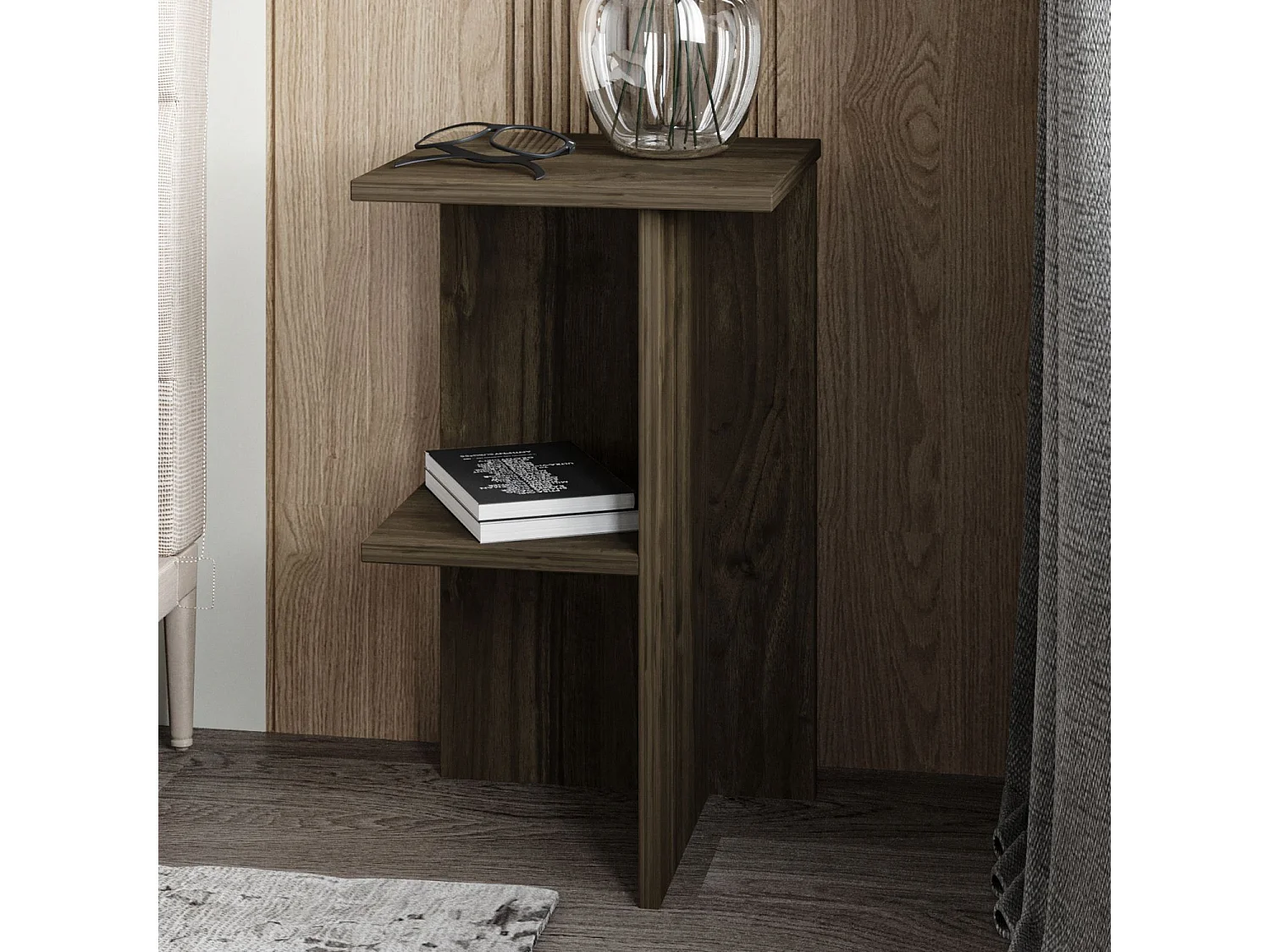 Table de chevet en bois "Leray" - 36 x 36 x 60 cm - Marron