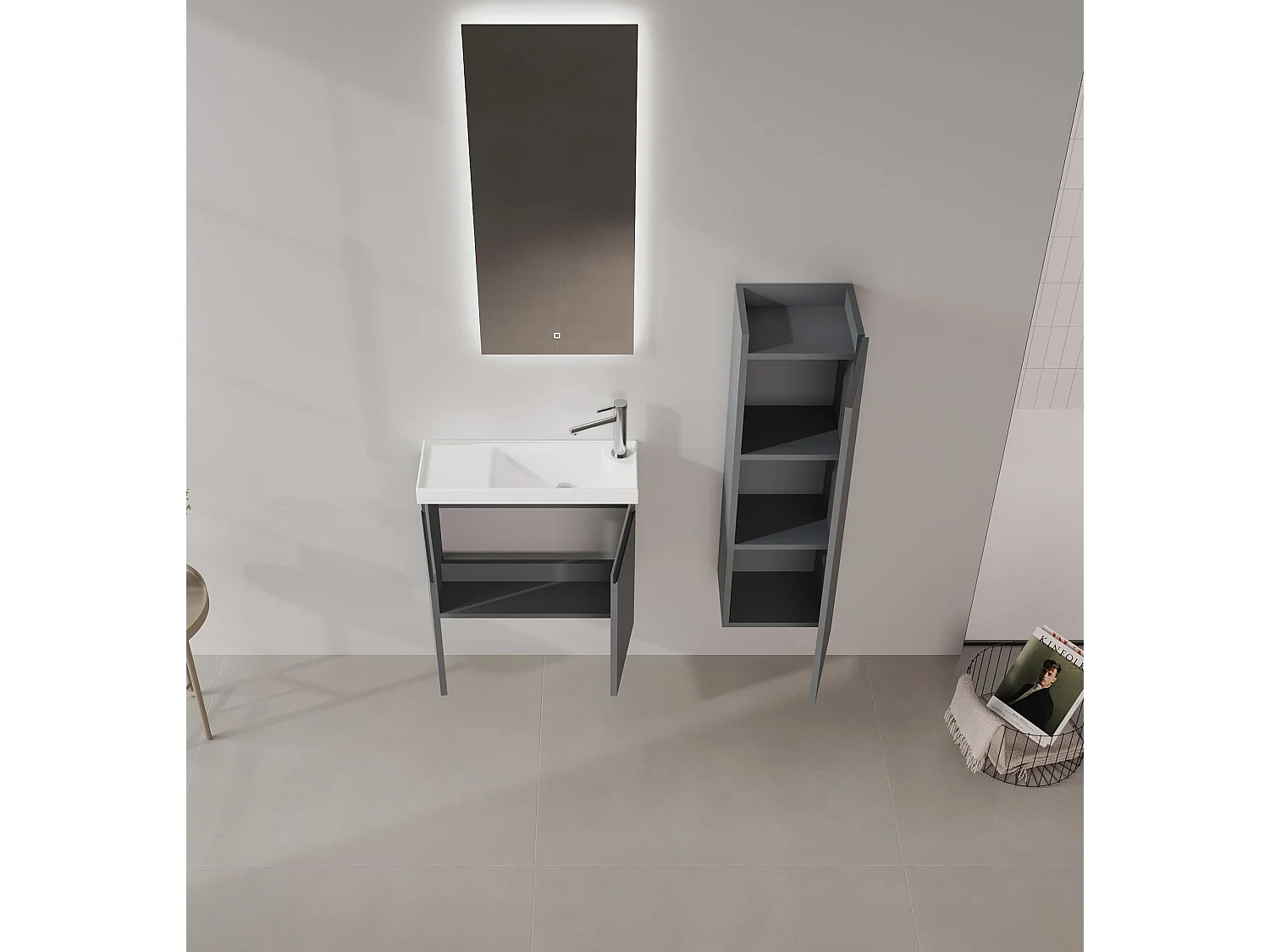 Wastafelmeubel "Ferla 60" - 60 x 22 x 50 cm - Mat antraciet