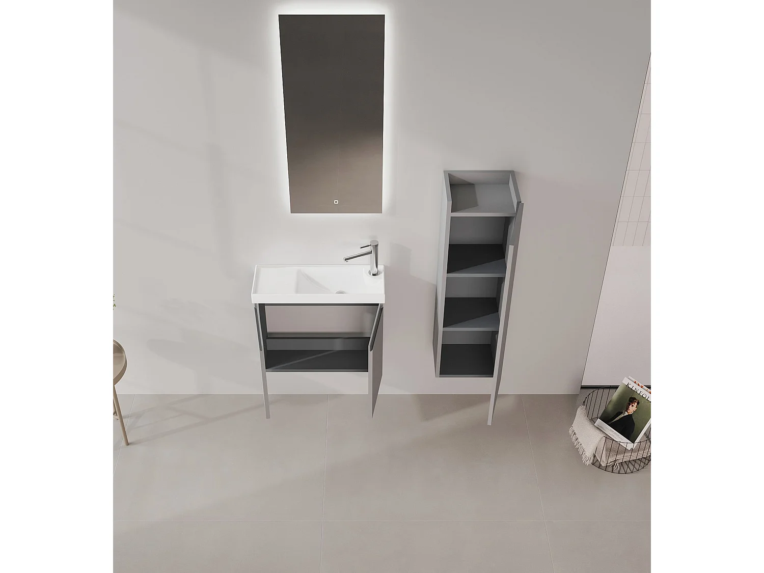 Wastafelmeubel "Ferla 60" - 60 x 22 x 50 cm - Matgrijs
