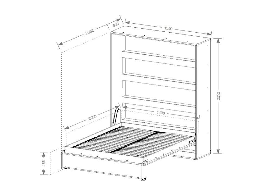 Lit escamotable 140 x 200 cm - Ouverture verticale manuelle - Avec LEDs – Beige et naturel + Matelas - RAPILI