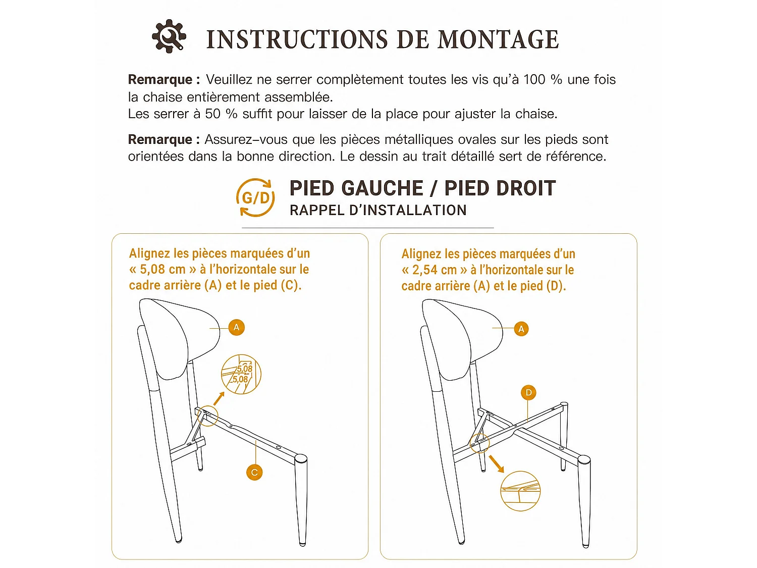 Lot de 2 chaises de salle à manger en tissu rembourrées, dossier arrondi avec cadre doré, pieds métal, gris